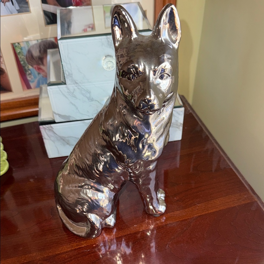 Elegant Silver Tone 11 inch Ceramic Dog Sculpture - Picture 3 of 11
